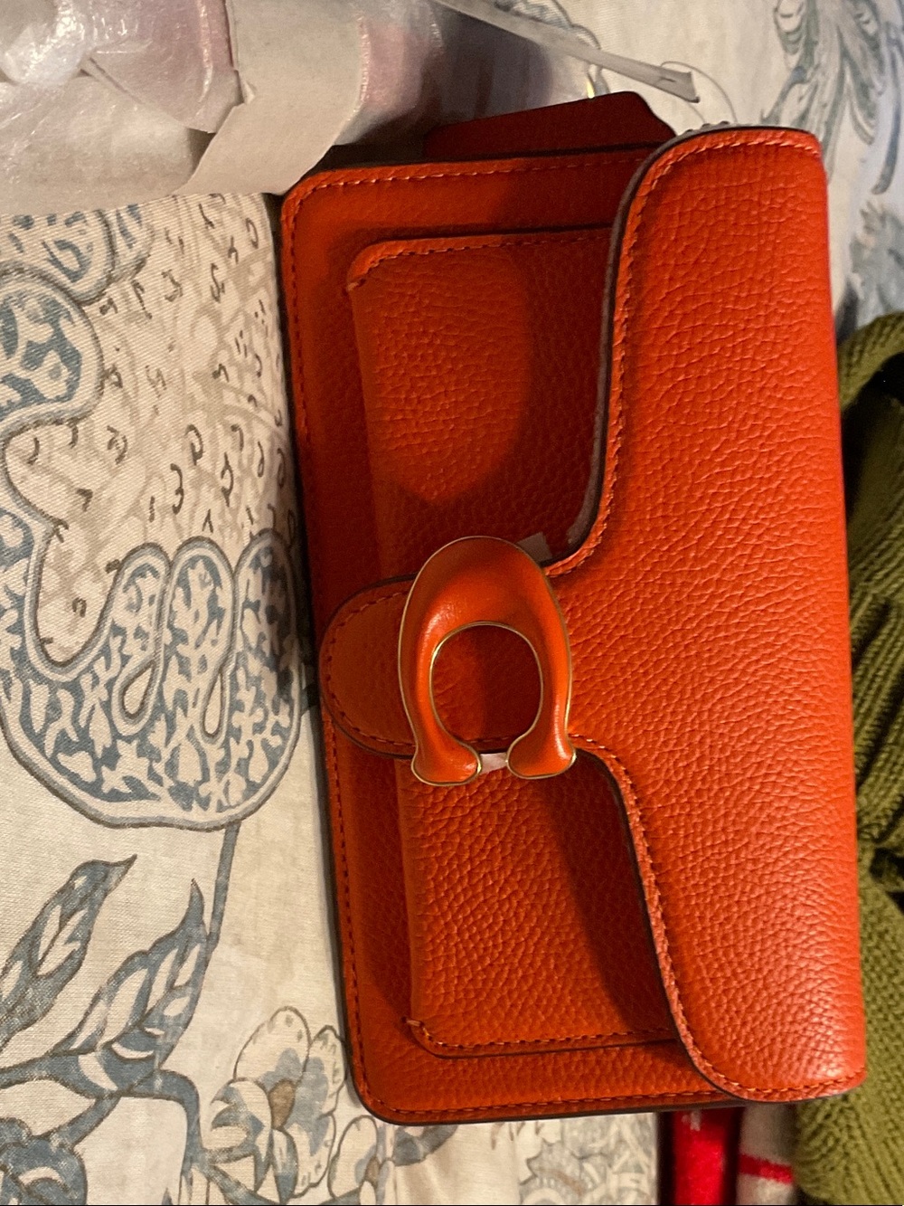 Coach Orange Pebbled Leather Clutch with Signature Hardware